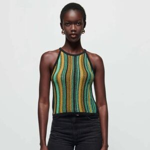 Nation LTD Mari crochet stripe halter top S New